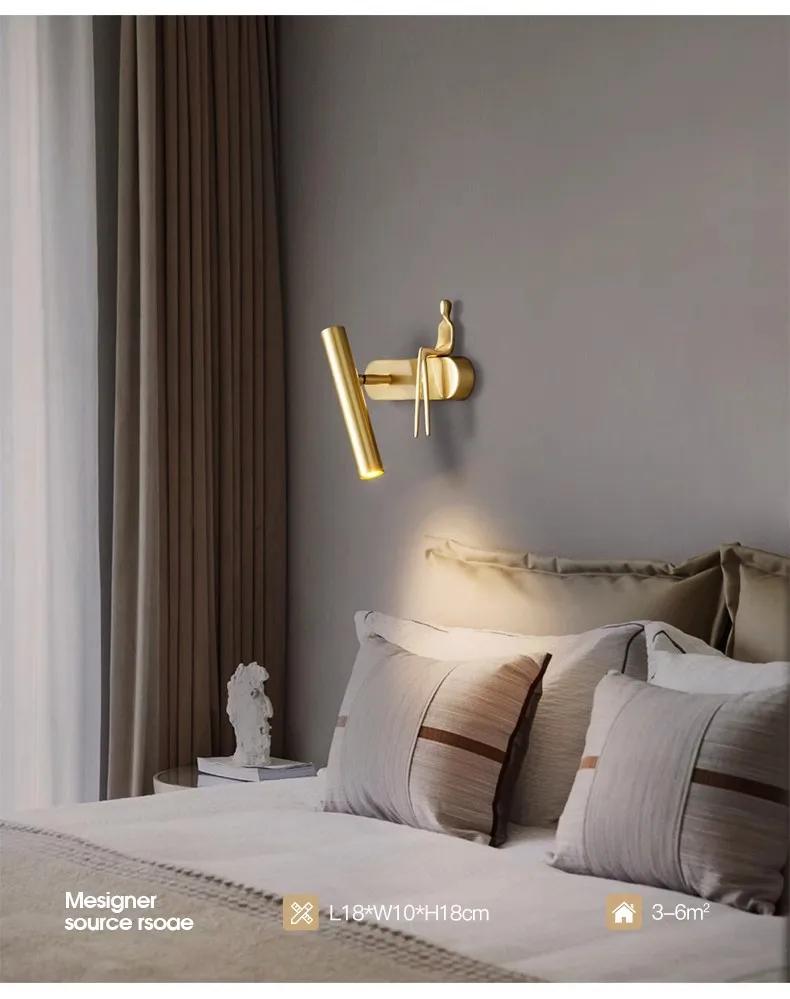 Bedroom Bedside Wall Lamp Is Luxurious and Minimalist. Designer's Art Bronze Wall Lamp