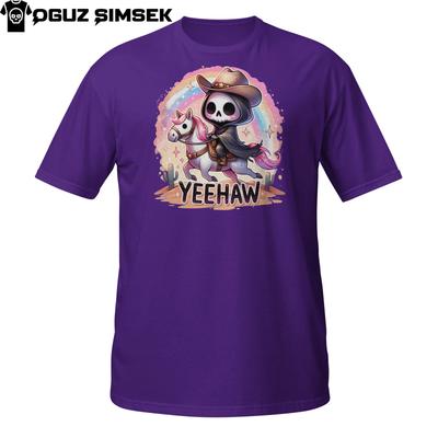 Yeehaw Grim Reaper T-Shirt Mens Womens Tees Top | Funny Cute Skeleton Cowboy On Pony Western Graphic