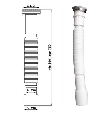 Universeller, ausziehbarer Siphon mit Mutter, 6/4"" x 40/50 mm