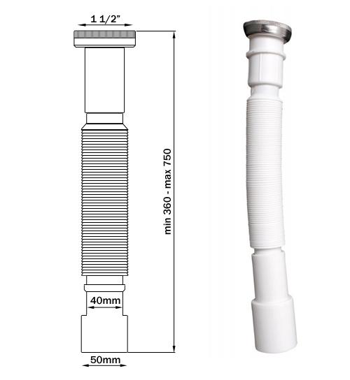 Universal Extendable Siphon With Nut, 6/4"" X 40/50 Mm
