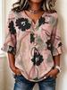 Women's Floral Print V-Neck Button Front Blouse, 3/4 Ruffle Sleeve Casual Top for Daily Wear, Office, Vacation & Weekend Outings
