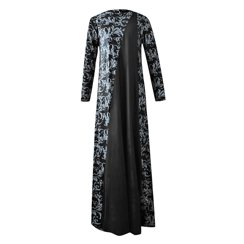 Kvinner Dubai Arabian Floral Print Lang Kjole Muslimsk Kjole Islamsk Lang Kjole