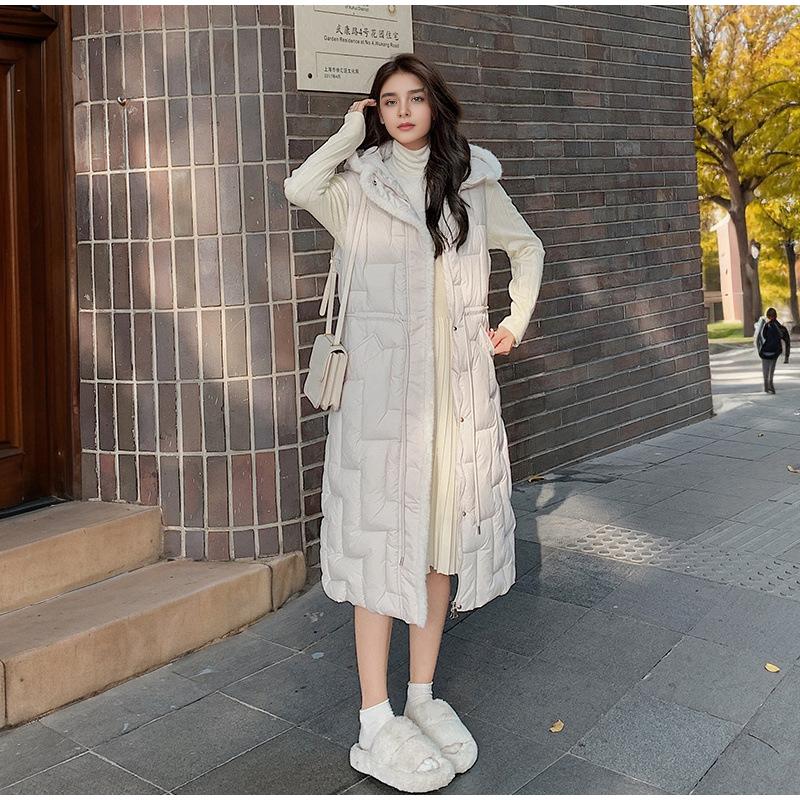 Herbst Winter Kapuzen Damen Daunen Baumwolle Jacke Weste Taillenlänge Über dem Knie Mode Verdickt Damen Weste