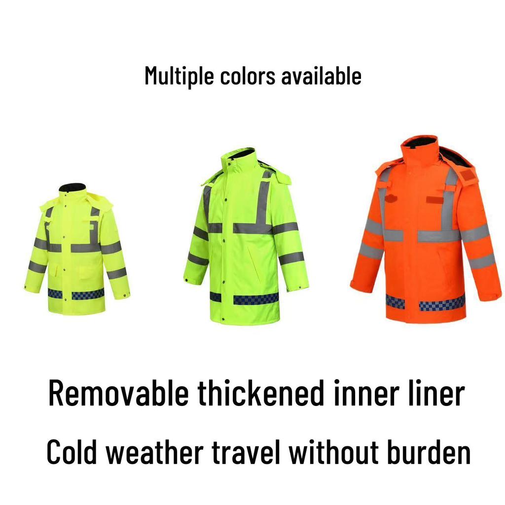 High-Speed Reflective Winter Cotton-Padded Raincoat & Pants Set for Outdoor Use
