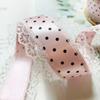 10 Yards 4cm Width Satin Ribbon White Lace Trim Polka Dot Pattern Lace Trim Ribbon High Gloss Finish Double Sided Craft Ribbon