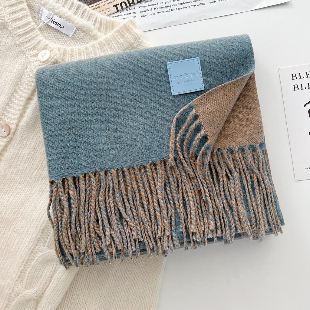 Solid color wool scarf shawl women's autumn and winter senior sense versatile fringed warm scarf couple student