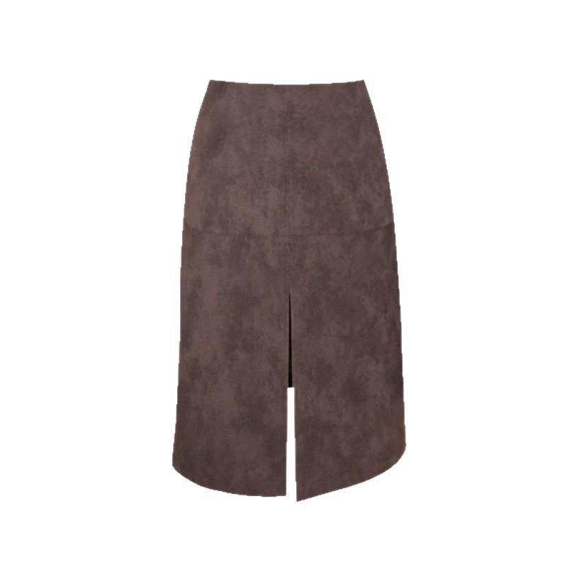 Korean Style High-End Coffee Slit Midi Skirt - Chic Retro Women’s Winter Bodycon Skirt Small
