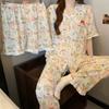 Cute Girl Ruffle Edge Short-sleeved Pajamas Women's Summer New Casual Loose Loungewear Three-piece Set