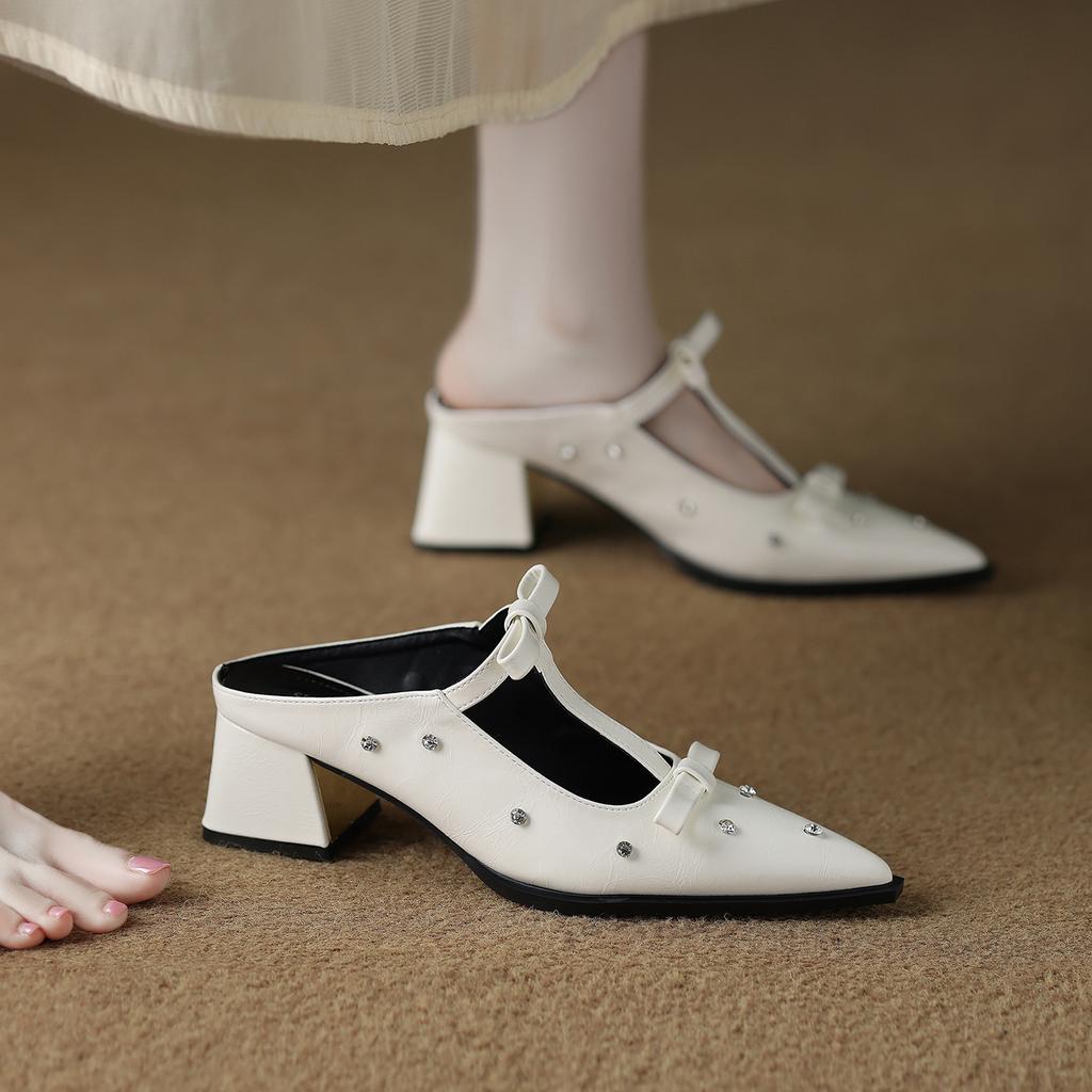 6001-9 High-heeled bag head half slippers women's summer wear light luxury Mary Jane temperament versatile pointed sandals