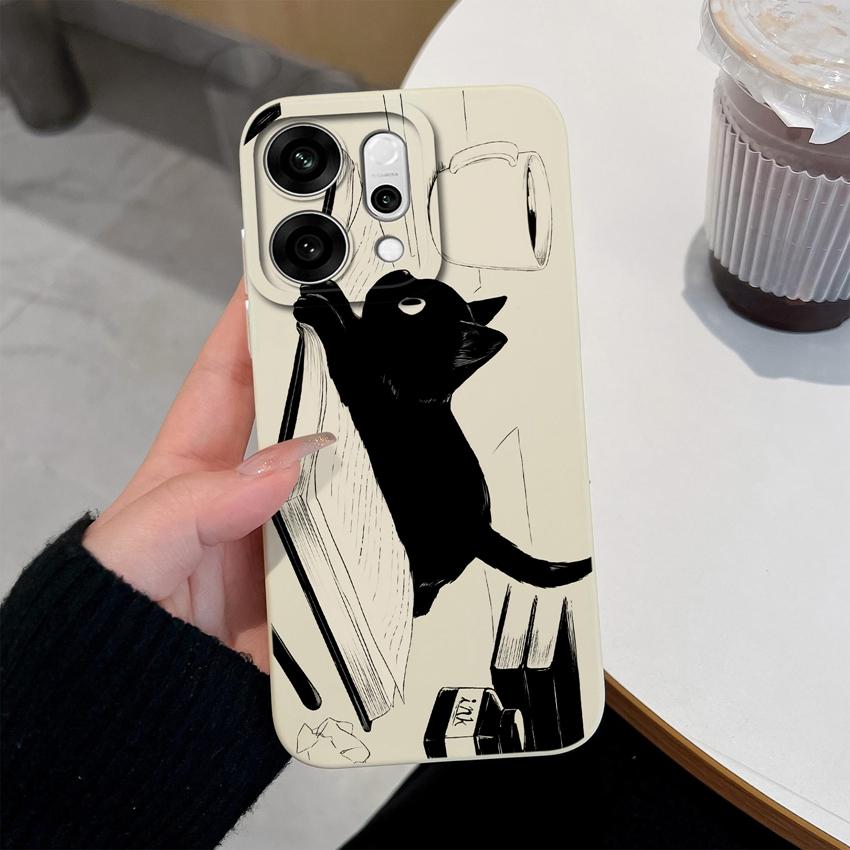 For Oppo Reno14 Pro 14F A5 A5X K13 Phone Cases Table Cartoon Cat Pattern Phone Case Camera Protection Shockproof Silicone Covers For Oppo Bumper Shell