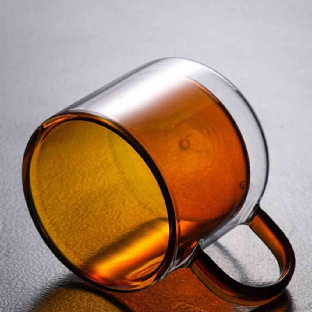 Double Walled Insulated Glass Mug Colorful Transparent Mug with Handle Coffee Cup