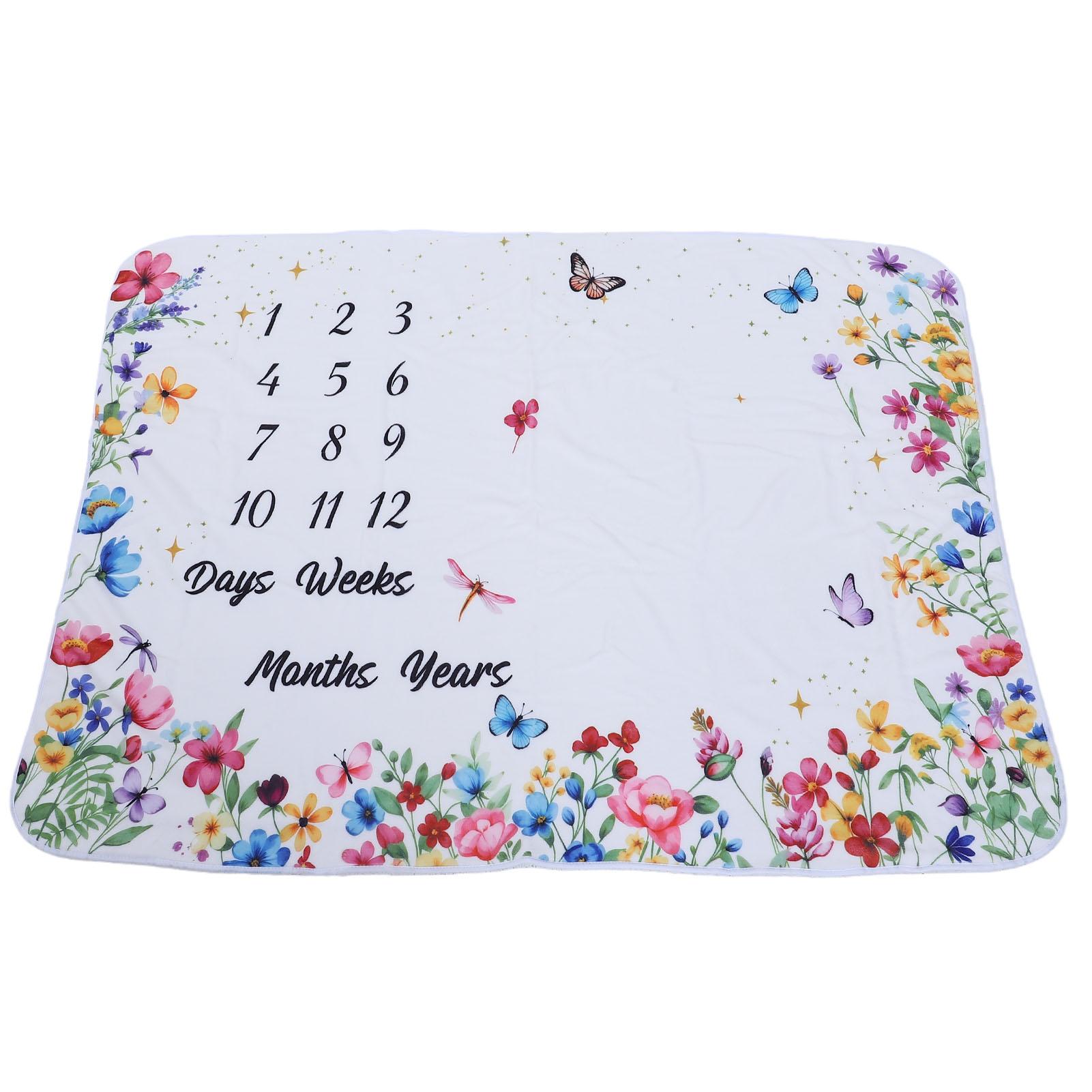 

Baby Monthly Blanket Newborn Growth Chart Blanket Infant Photo Prop Age Blanket with Frames Wildflower Butterfly 39.37x51.18in