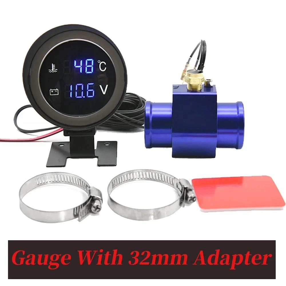 2 IN 1 Water Temperature Gauge Digital Led Voltmeter Water Temp Joint Pipe Sensor Car Truck Motorcycle Car Temperature Sensor