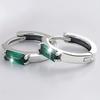 Single Baguette Cut Green Cubic Zirconia Tiny Hoop Earrings Silver Tone Four Prong Setting Minimalist Ladies Casual Accessories