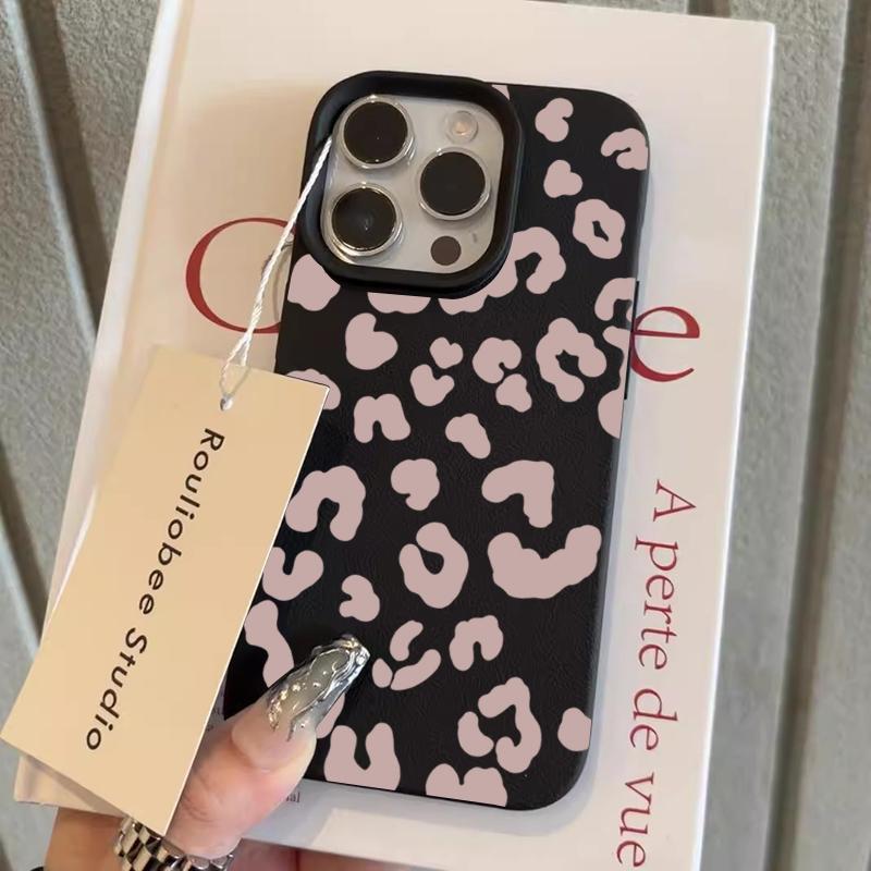 For iPhone 17 16 15 14 13 12 11 Pro Max Case Pink Leopard Print Lichee Pattern Silicone Cover For iPhone XS X XR 16 Plus Fundas