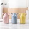 Artistic Home Atmosphere Vase Striped Ceramic Vase, Modern Glossy Hand Painted Flower with Double Fresh Cut Arrangement Ear Handles for Living