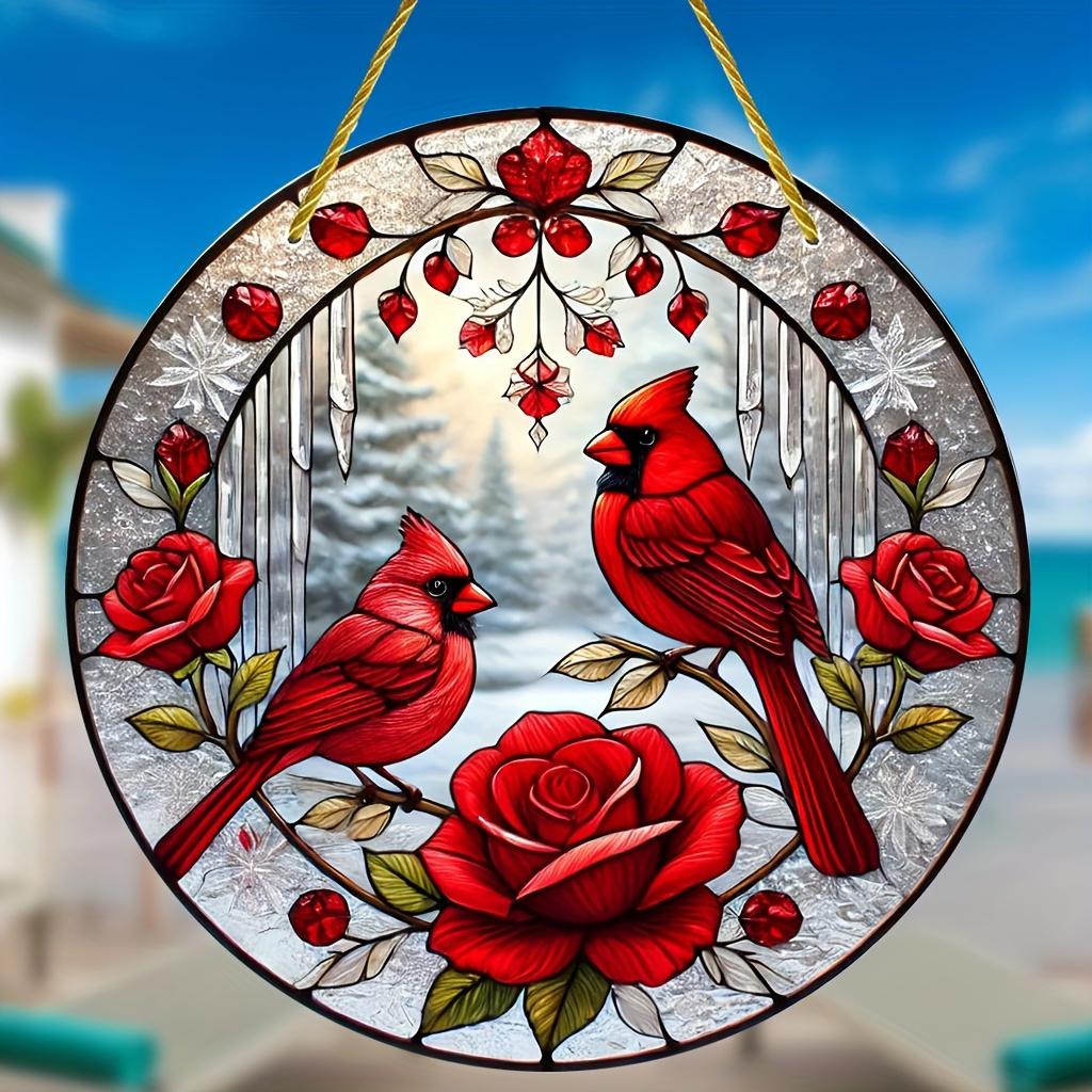 Red Bird Acrylic Sun Catcher. Colorful Glass Style for Christmas, Halloween, Easter & Hanukkah.