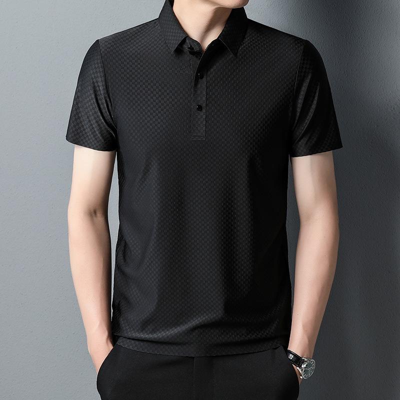 Summer New Seamless Short-sleeved Men's Solid Color Fashion Casual Lapel Middle-aged Men's T-shirt