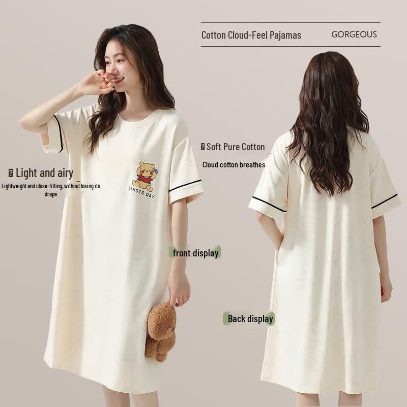 Langsha Women's 100% Cotton Short-Sleeve Sleep Dress
