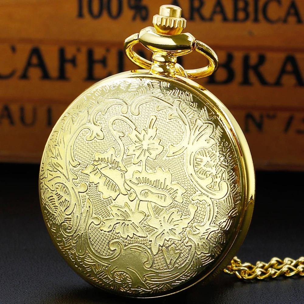 Acrylic Mirror Luxury Gold Pocket Watch Antique Vintage Design Quartz Chain Clock Pendant Jewelry Timepiece Gift for Women Men