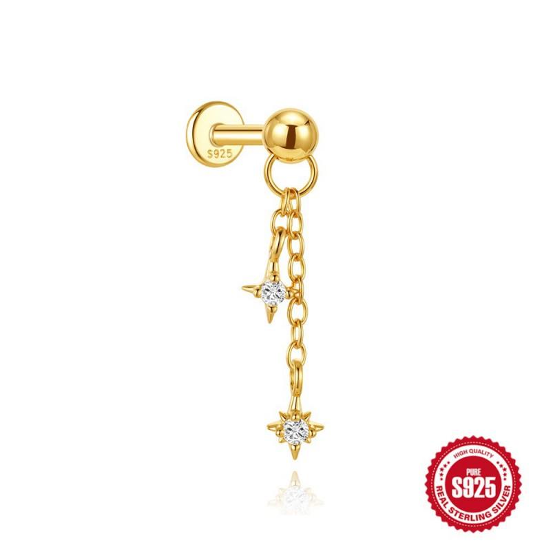 Sterling Geometric Stud Earrings With Zircon Accents Threaded Flat-Top Ear Piercing Jewelry Women Men