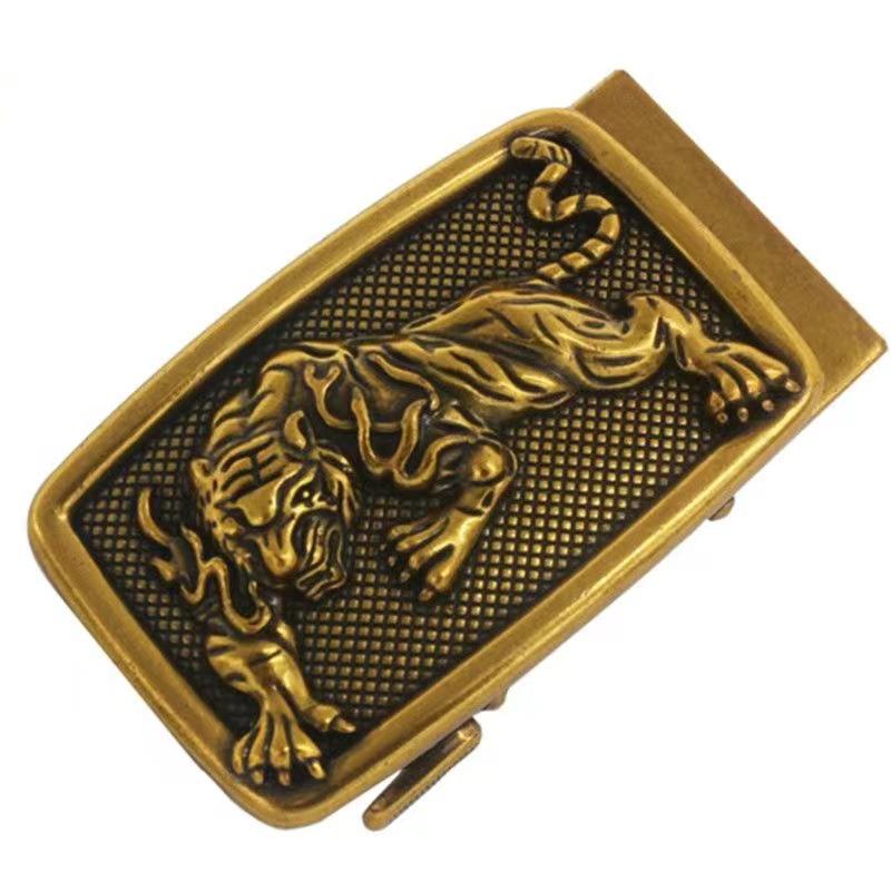 Men's Retro Leather Belt with Chinese Dragon Alloy Automatic Buckle