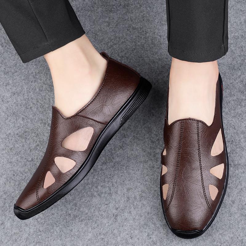 Fashion Luxury Brand Cow Leather Retro Sandals Men's Summer New Shoes Leisure Beach Shoes Male Genuine Leather Slippers Business Sandals