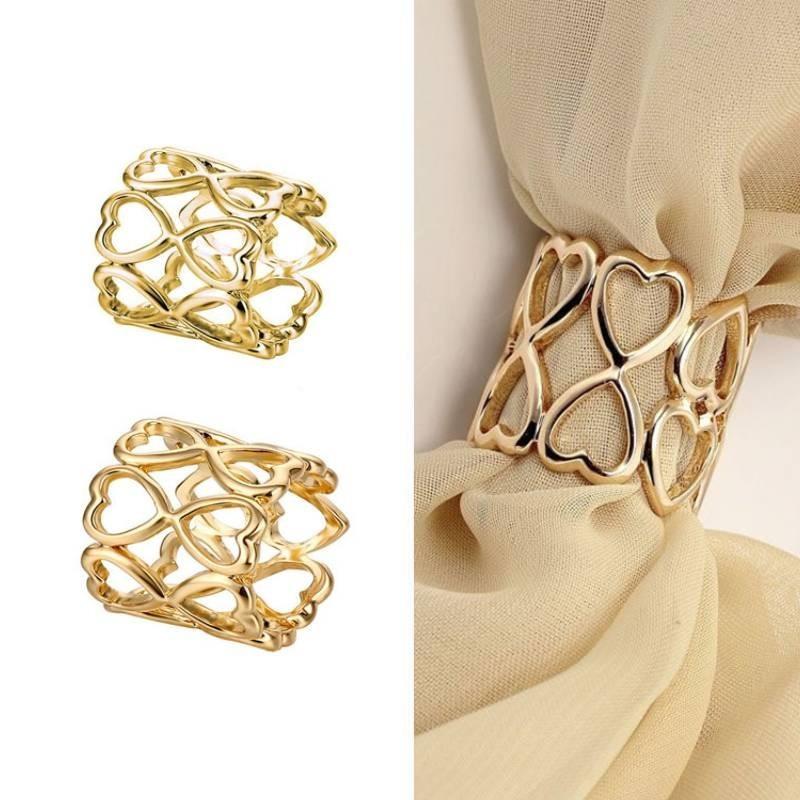 Elegant Double-layer Heart Scarf Ring Smooth Alloy Design For Women In Gold And Rose Gold