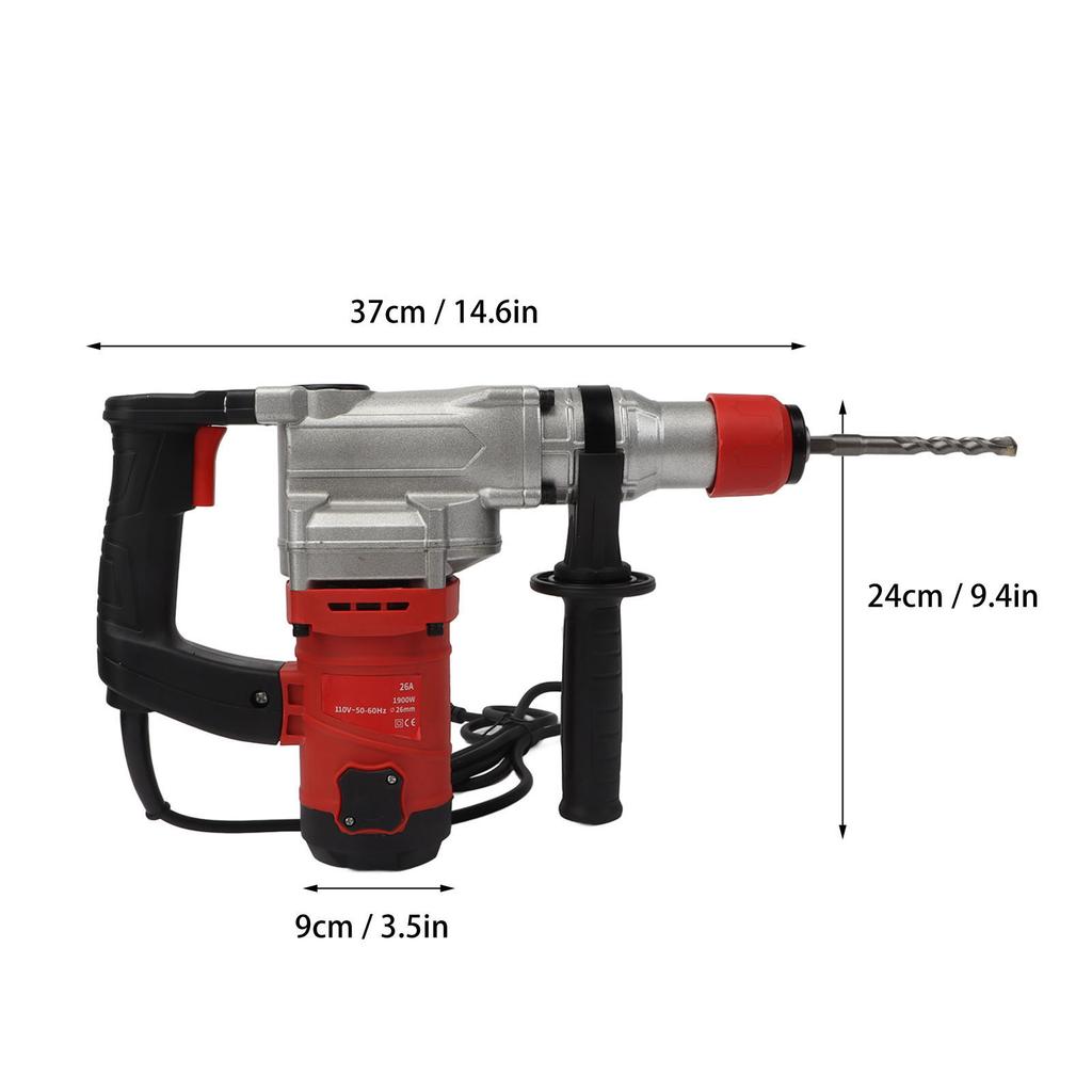 Versatile Hammer Drill 1900W Chisel Function Electric  Drill 4.5J 4500r/min Powerful Force with Bits for Home Improvement