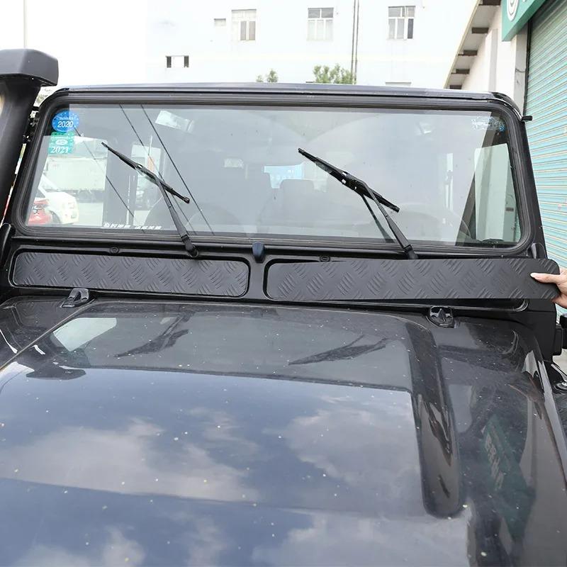 For Land Rover Defender 90 110 130 2004-2018 Aluminum alloy Black Car Front Windshield Lower Trim Panel Sticker Car Accessories