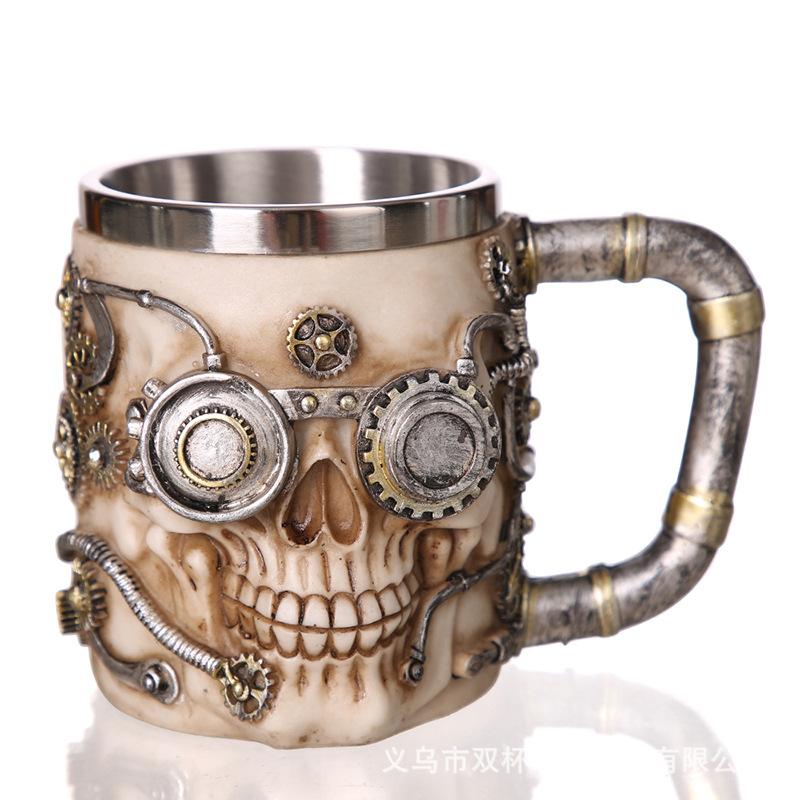 Knight Skull Beer Mug Vintage Cup Creative Relief Personalized Cup Drinking Cup Stainless Steel Halloween Gift Beer Goblet