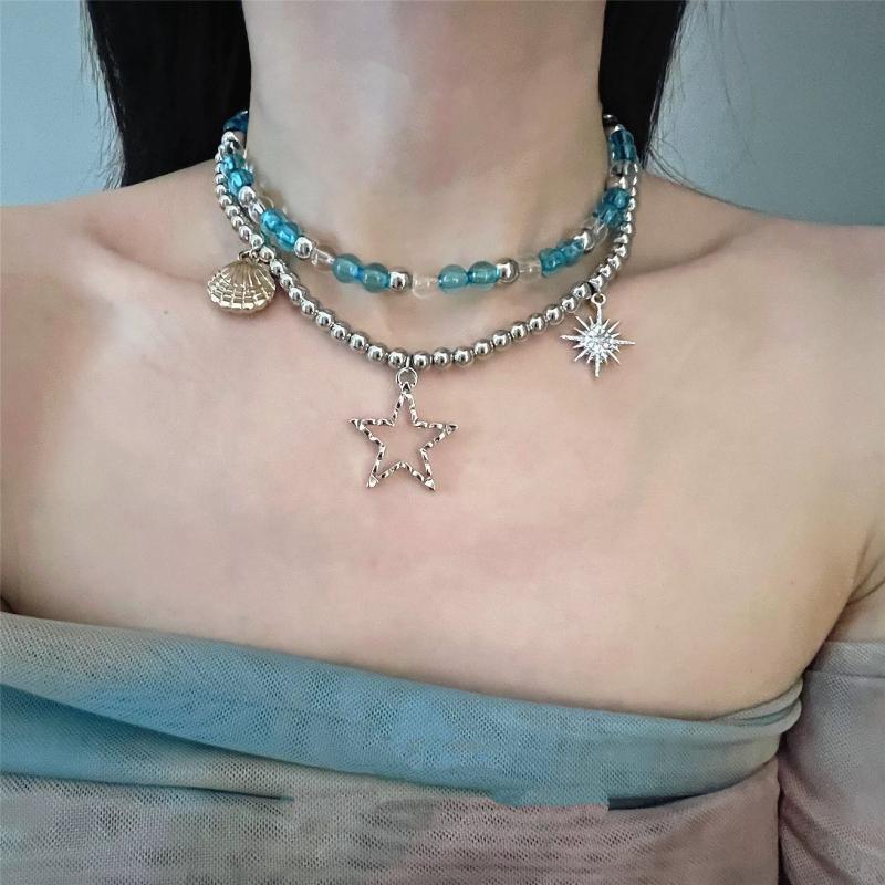 Collar de Perlas de Imitación Gris Plateado para Mujer Cadena Larga para Suéter Collar Apilado Joyería de Lujo para Clavícula Accesorios