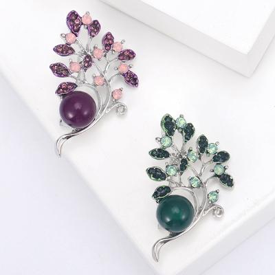 Exquisite Rhinestone Imitation Pearl Fashion Leaf Brooch, Versatile Temperament High-End Clothing Accessories