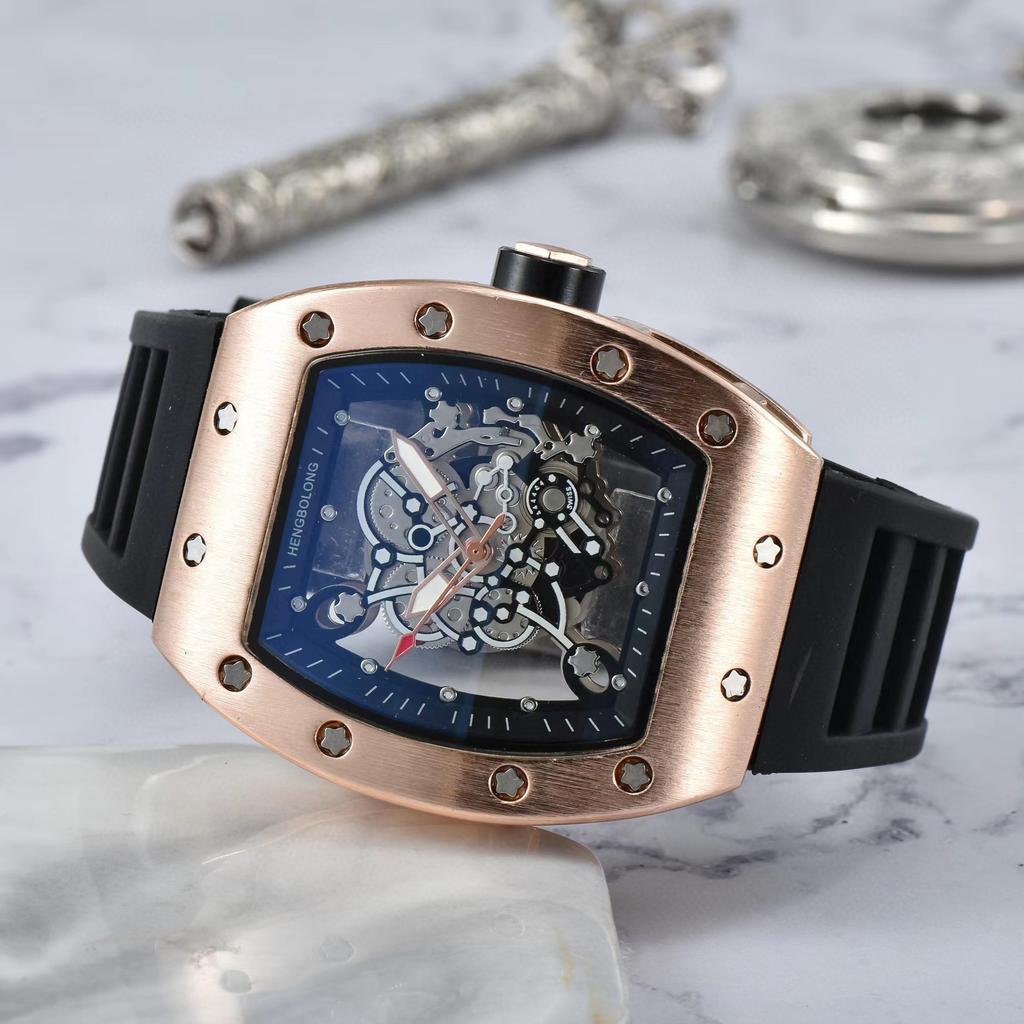 Barrel-shaped hollow through bottom European and American pointer business men's quartz watch