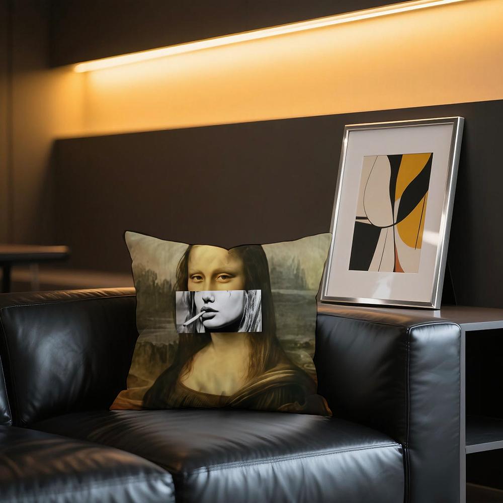 Mona Lisa Smile Art Funny cushion cover Comfortable and soft bedding skin friendly leisure sofa car office pillowcase