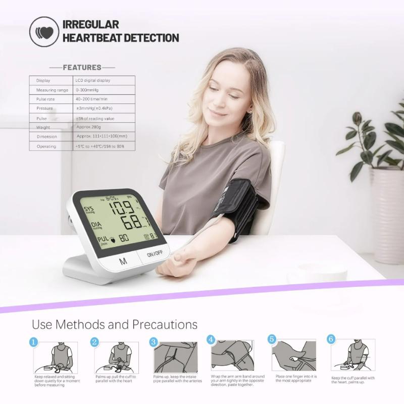 Misuratore di Pressione Elettronico da Braccio Superiore ad Alta Precisione Grado Medico Completamente Automatico con Ampio Schermo per Uso Domestico Anziani