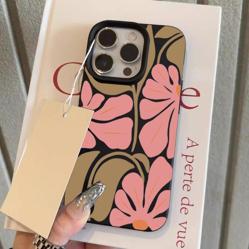 

Cute Pink Flowers Pattern Lychee Texture Phone Case For iPhone 17 Air 16 e 15 14 13 12 11 Pro Max Plus SE 2020 2022 Soft Cover iPhone 14 Pro Max