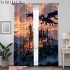 Set Of 2 Plane Printing Pattern Curtains Fantasy Dragon City Scene Versatile Durable Polyester Without Rod Festive Perfect Curtain