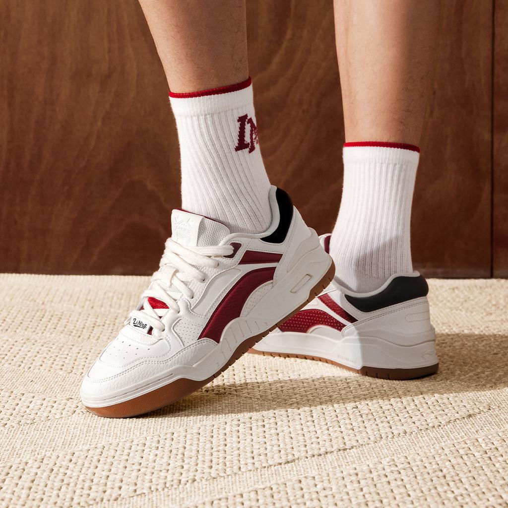 New LiNing Moon White 2.0 Anti Slip And Wear Resistant Breathable Low Top Skateboard Shoes Men's White Red AGCU275-2