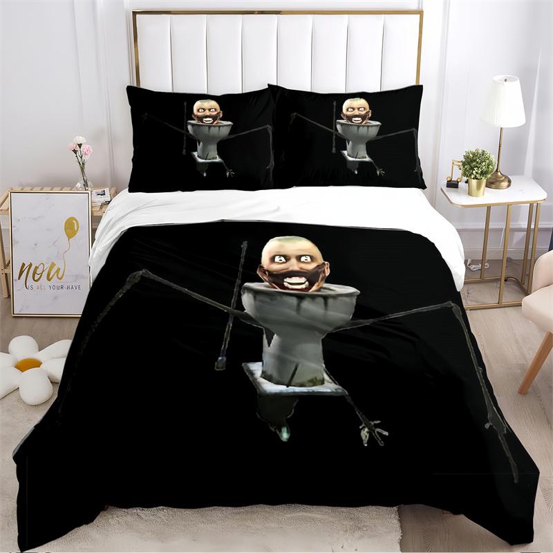 

Red Robot Speaker Head Print Bedding Set, Sci-Fi Cartoon Character Bed Linen(1 * duvet cover + 2 * pillowcase, without core) 135x200cm