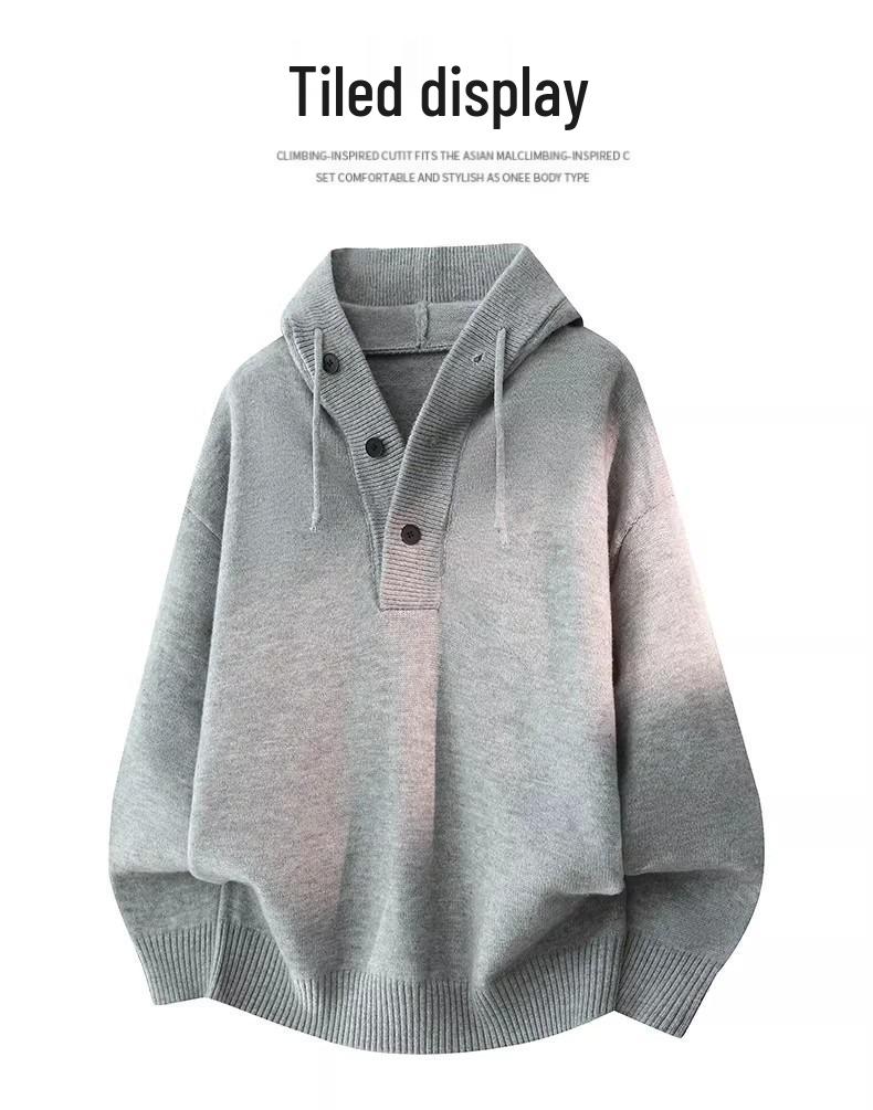 Men's Heavyweight Solid Color Knit Hooded Sweater - Loose Fit Casual Pullover for Autumn/Winter