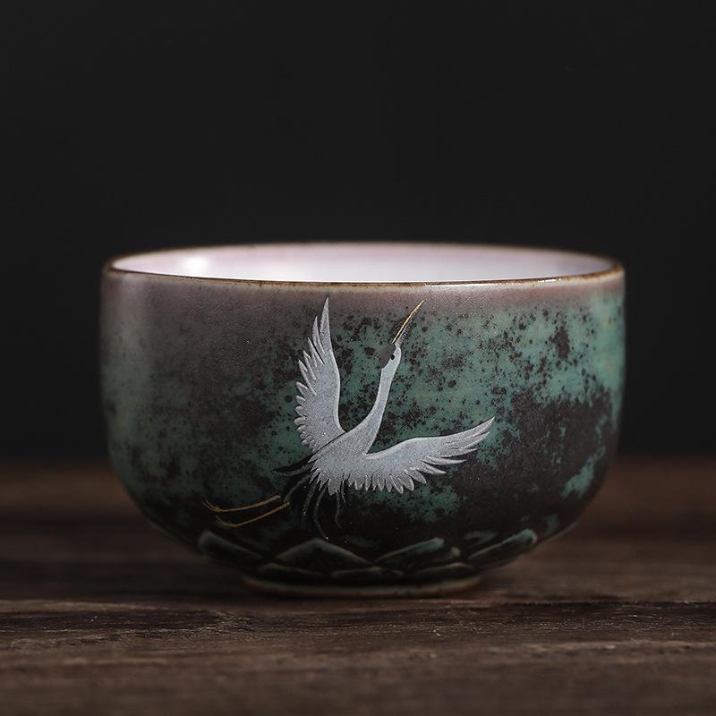 Handmade Crane Teacup Rustic Pottery Kiln Transformation Ceramic Tea Cup Gongfu Tea Set Chinese Style 70ml-100ml