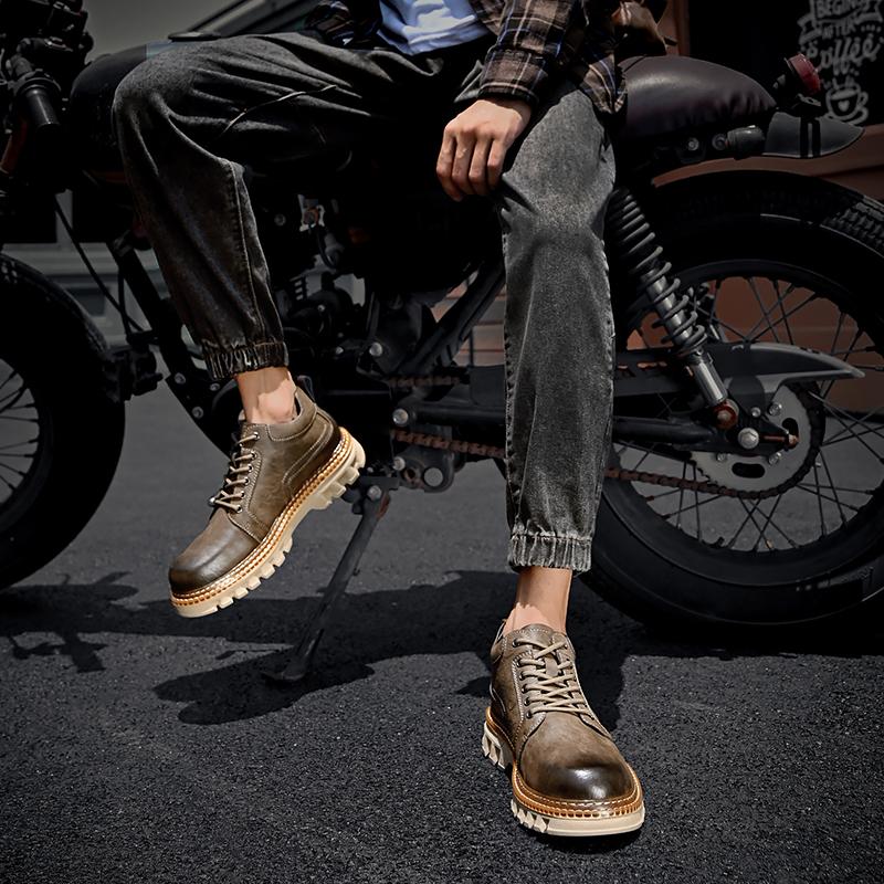 Men's Genuine Leather Retro Large Size Ultra-light Handmade Casual Shoes Men's High-top Ankle Boots