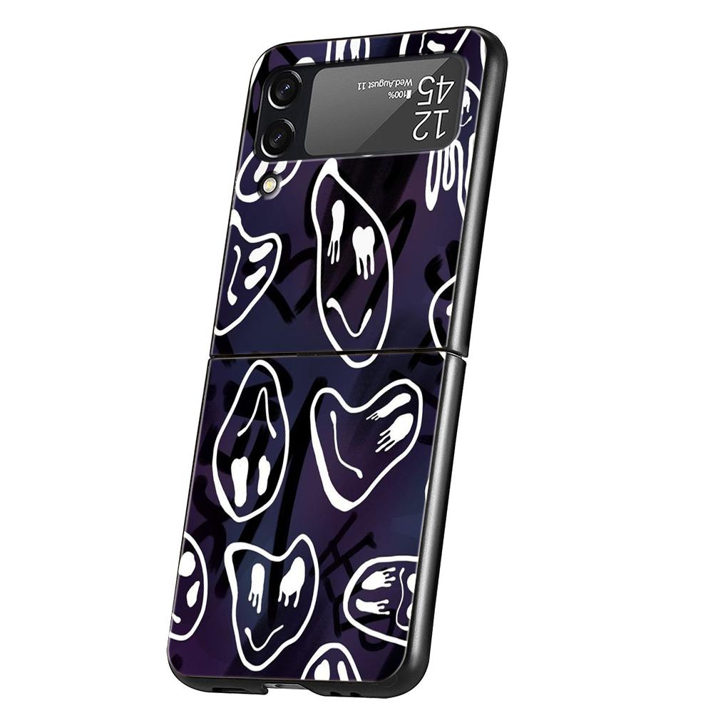 

Fashion Simple Smile Face Couple Hard PC Phone Case For Samsung Galaxy Z Flip 5 4 3 Black Cover For Galaxy Z Flip 6 Foldable Bag for Z Flip