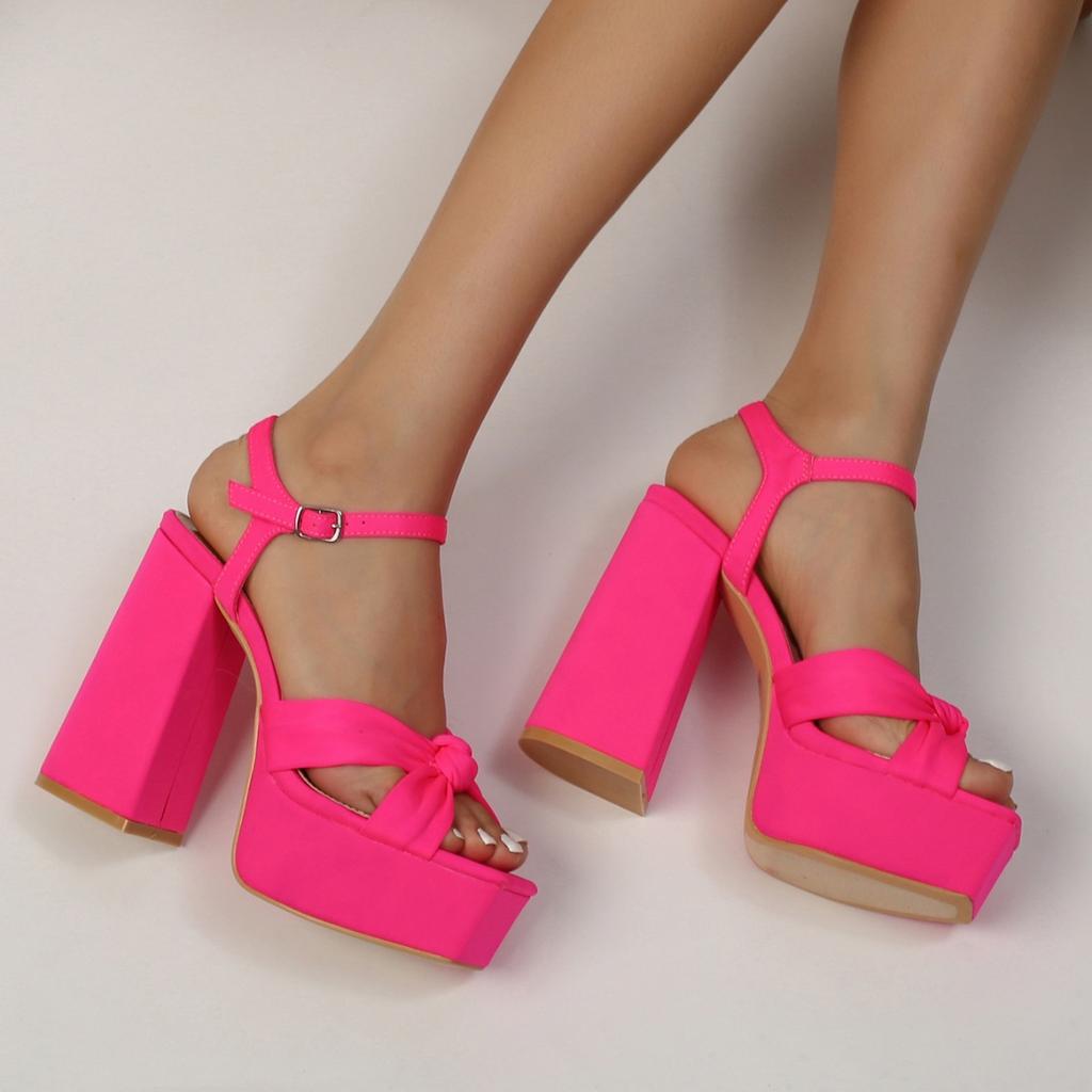 Large size women's shoes new sexy wind open-toed bow waterproof table thick high-heeled fashion sandals