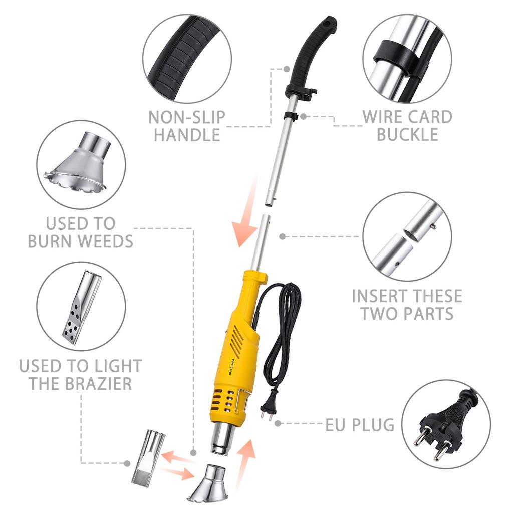 2000W Electric Thermal Weeder Lawnmower Hot Air Weed Killer Grass Flame Burner Outdoor Killer Tool Portable Garden