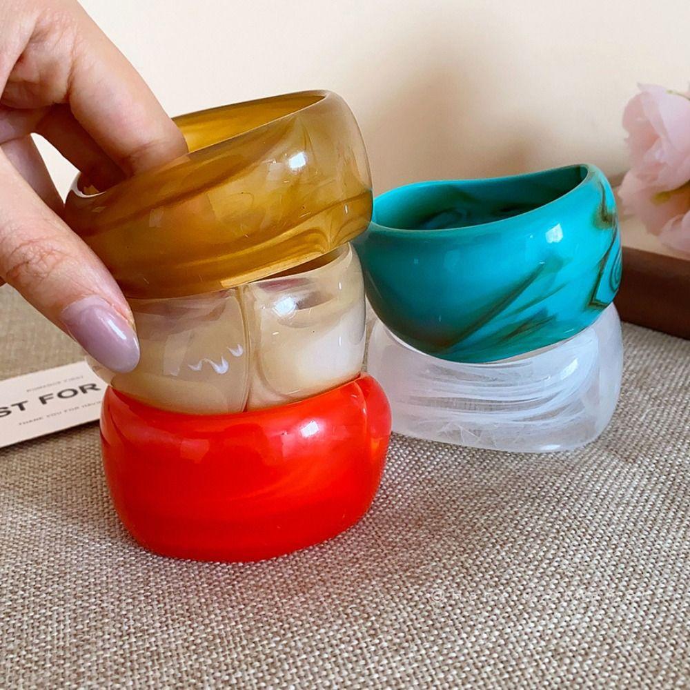 Exaggerated Retro Acrylic Bangle Colorful Geometric Hand Ring Irregular Wide Bracelet  Daily