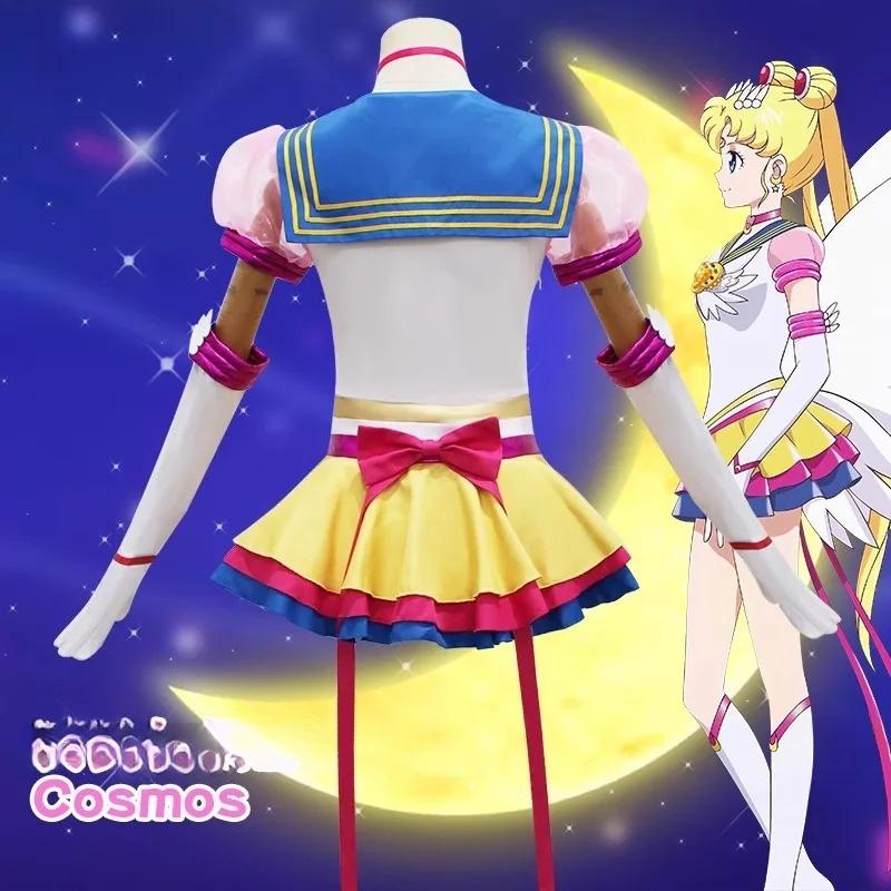 Anime Sailor Moon Cosplay Costume Tsukino Usagi Uniform Dress Outfits Cosplay Yellow Wig Halloween Carnivl Party Women Kids