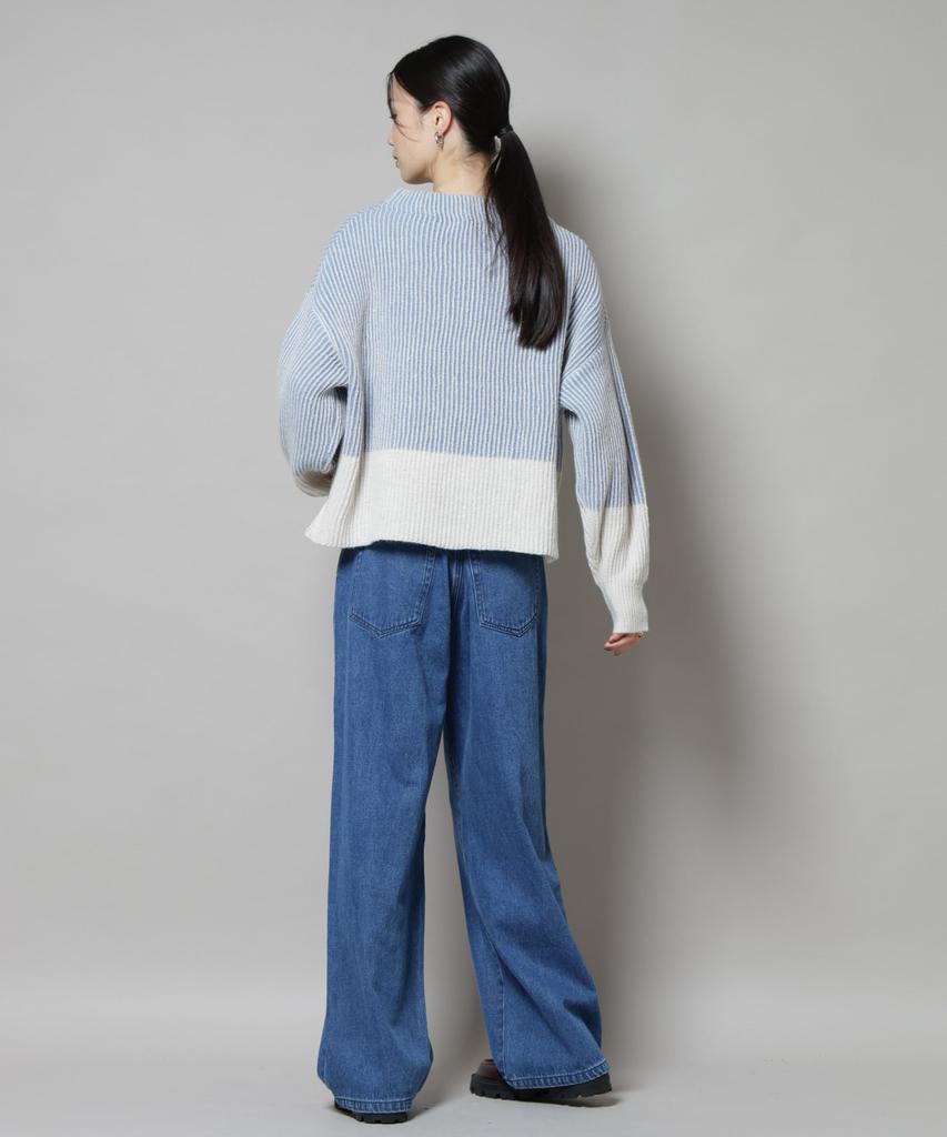 Nano Universe Shadow Stripe Knit Size Size Pullover, Women's, F, 110, Blue, 673-5222303