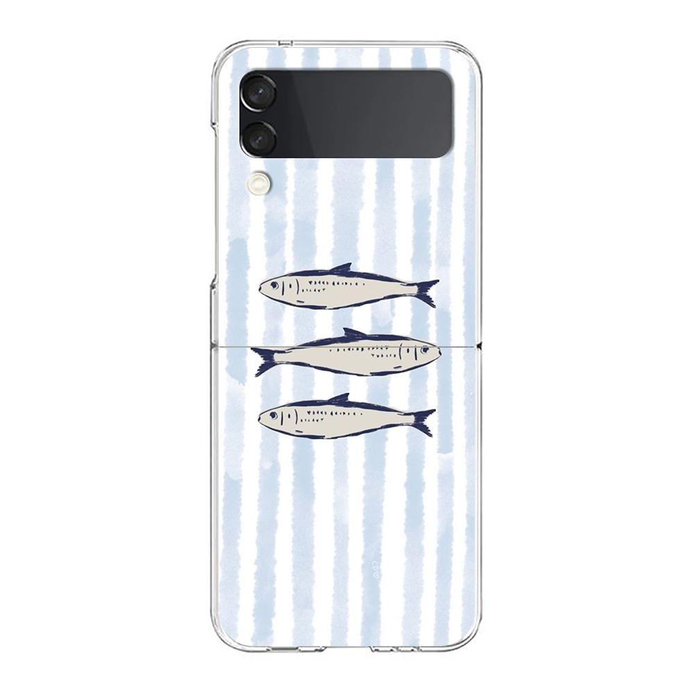 Transparente Handyhülle für Samsung Galaxy Z Flip 3 4 5 6 7 Harte Falt-PC Z Flip3 Flip4 Hülle Sardinen Wasserprodukt